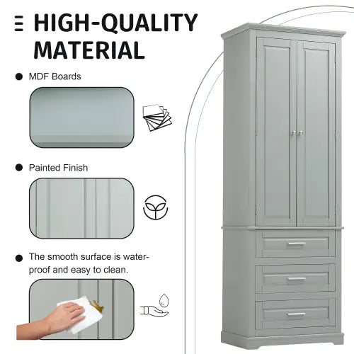 High Storage Cabinet With Three Drawers, Grey