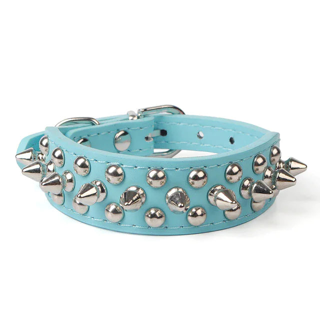 Rugged Leather Spiked Collar for Dogs and Cats