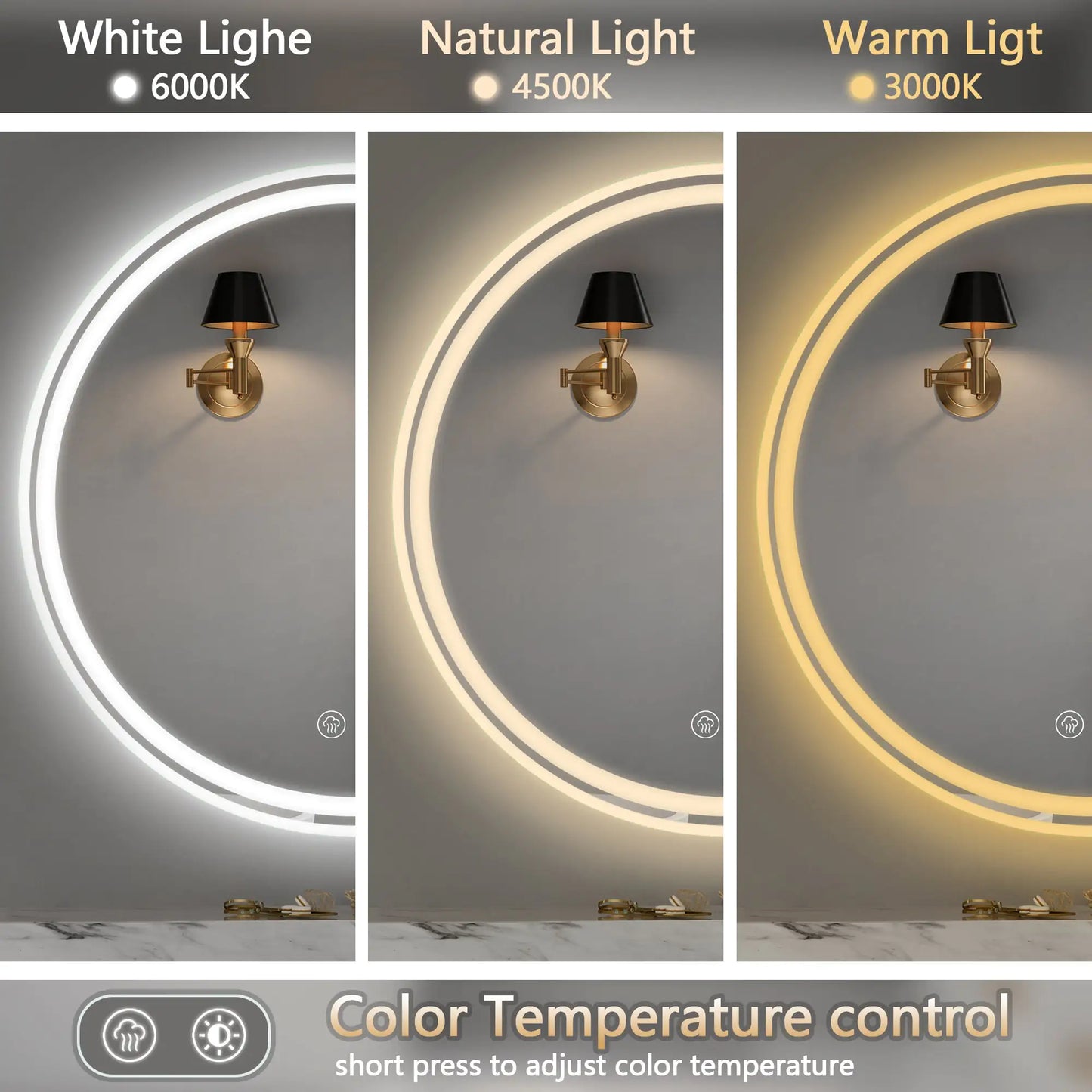 28 Inch Round LED Bathroom Mirror - Wall Mounted