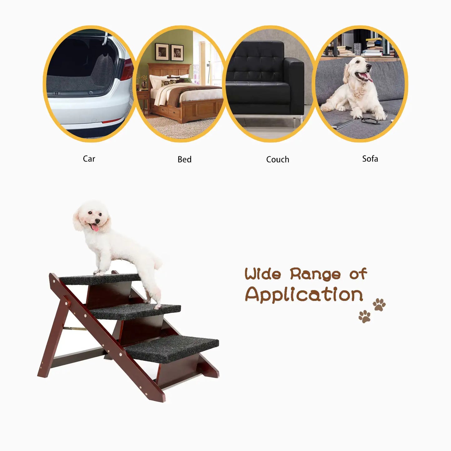 3-Tier Wood Pet Steps & Ramp - Foldable and Portable