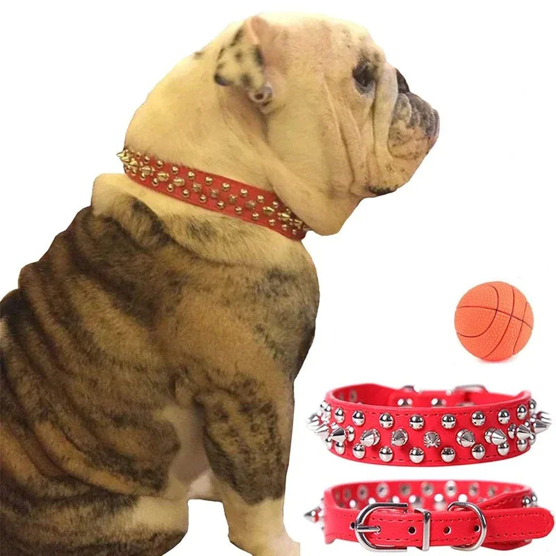 Rugged Leather Spiked Collar for Dogs and Cats
