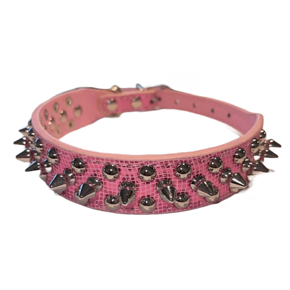 Rugged Leather Spiked Collar for Dogs and Cats