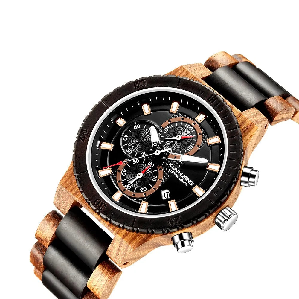 KUNHURNG EcoElegant Wooden Quartz Timepiece