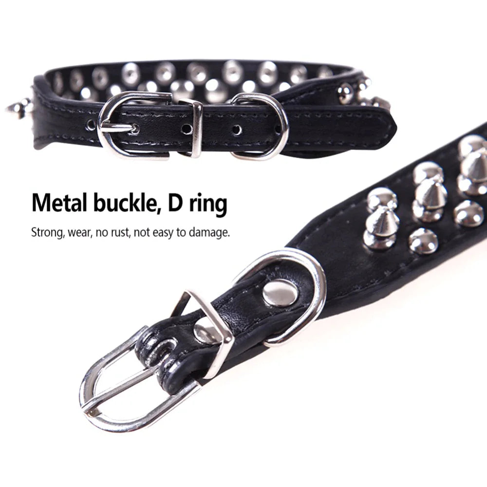 Rugged Leather Spiked Collar for Dogs and Cats
