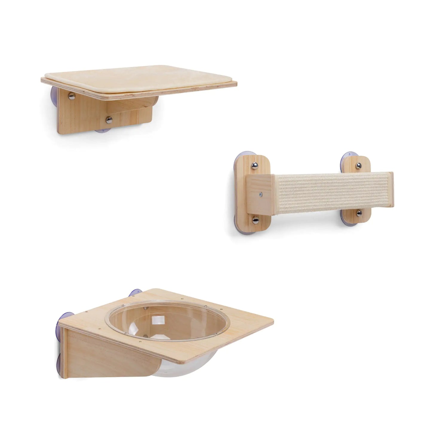 Three-Piece Wall-Mounted Cat Perches with Enclosed Sleeping Pod