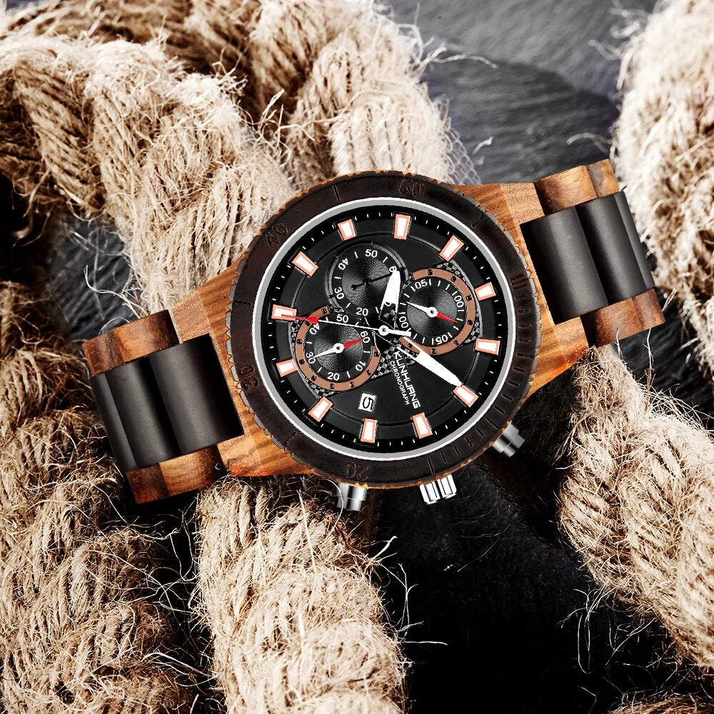 KUNHURNG EcoElegant Wooden Quartz Timepiece