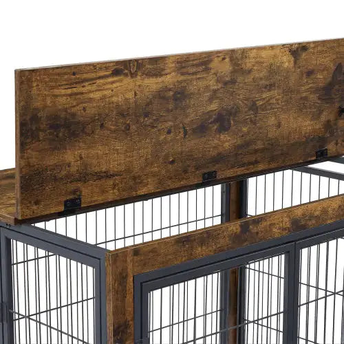 Rolling Rustic Brown Dog Crate Table with Double Doors
