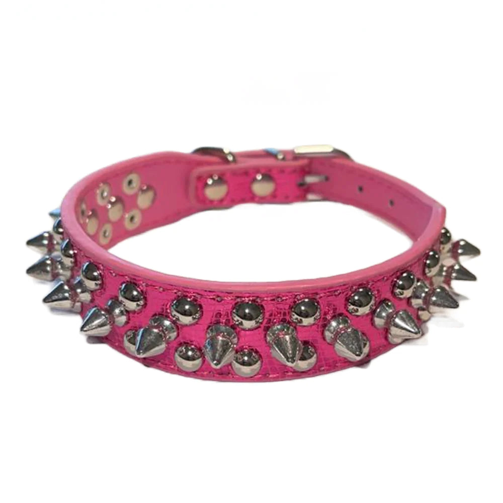 Rugged Leather Spiked Collar for Dogs and Cats