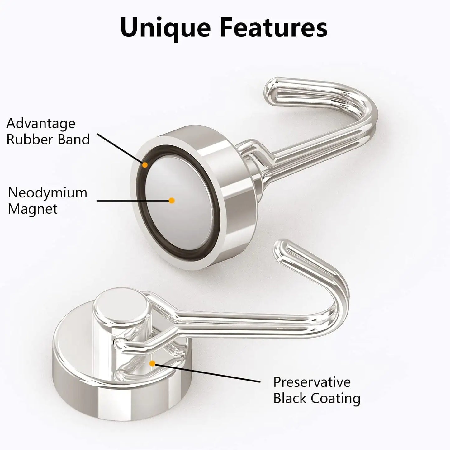 4Pcs 8 Pcs Magnetic Hooks, Heavy Duty 30LBS Neodymium Magnet Hook for Indoor or Outdoor Hanging, Refrigerator, Grill, Kitchen, Laundry, Key Holder - Silver