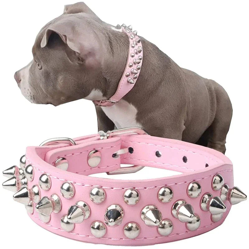 Rugged Leather Spiked Collar for Dogs and Cats