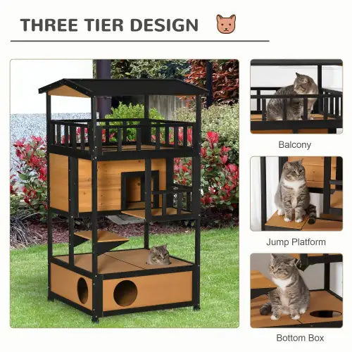 Rustic Wooden Cat Haven, Outdoor Kitten Playhouse