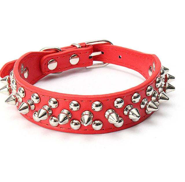 Rugged Leather Spiked Collar for Dogs and Cats