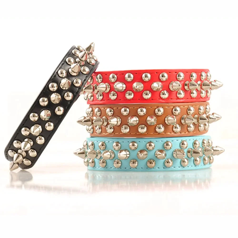 Rugged Leather Spiked Collar for Dogs and Cats