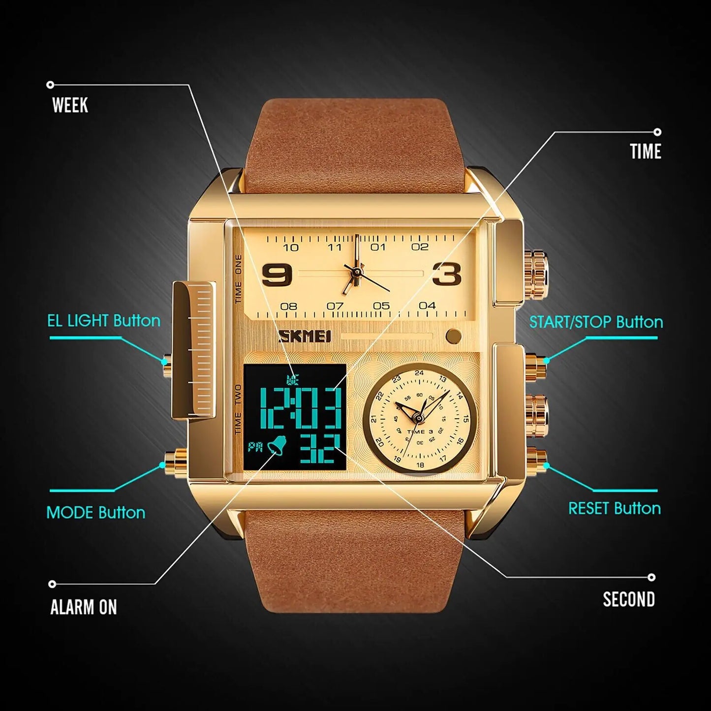 SKMEI Men's Quartz Leather Sports Watch