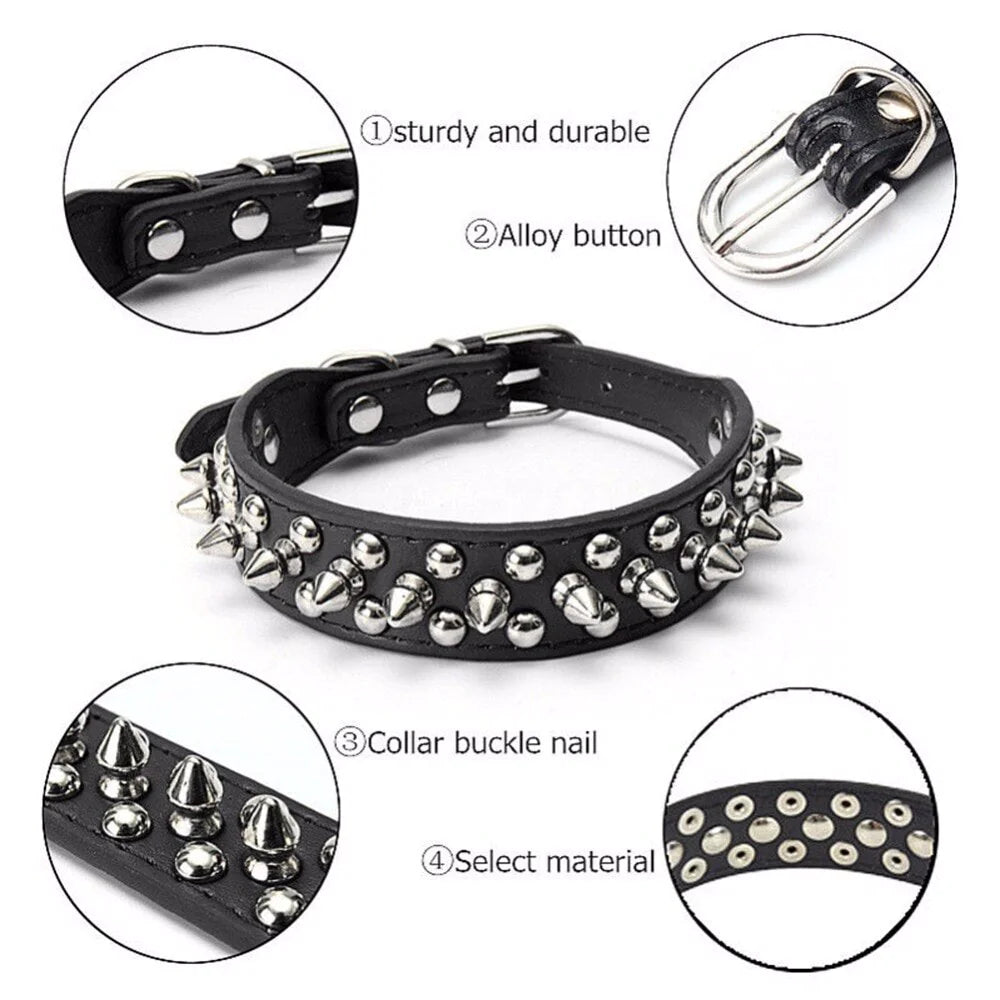 Rugged Leather Spiked Collar for Dogs and Cats