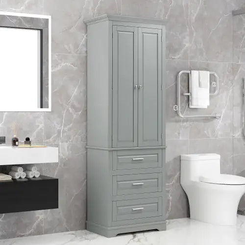 High Storage Cabinet With Three Drawers, Grey