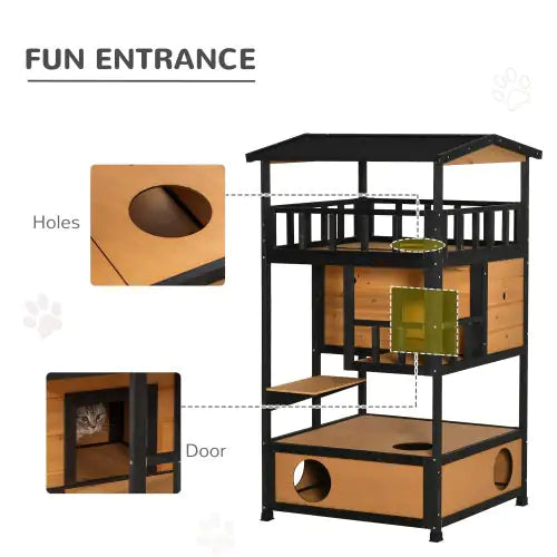 Rustic Wooden Cat Haven, Outdoor Kitten Playhouse