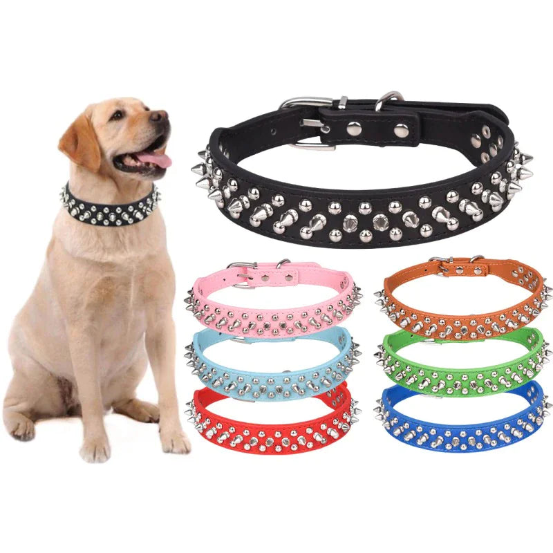 Rugged Leather Spiked Collar for Dogs and Cats