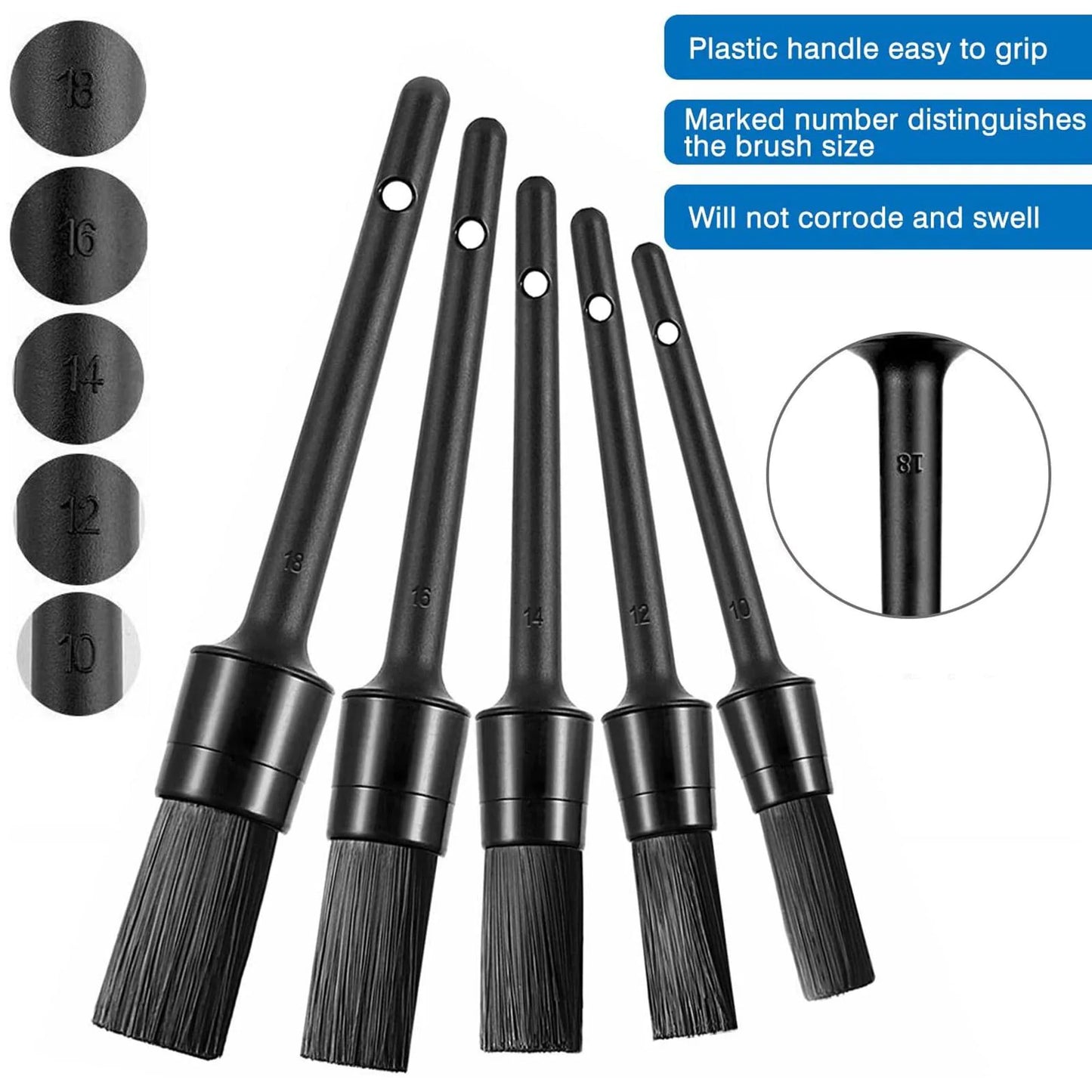 5PC Boar Hair Car Detailing Brush Set