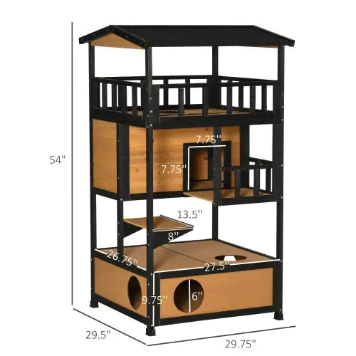 Rustic Wooden Cat Haven, Outdoor Kitten Playhouse