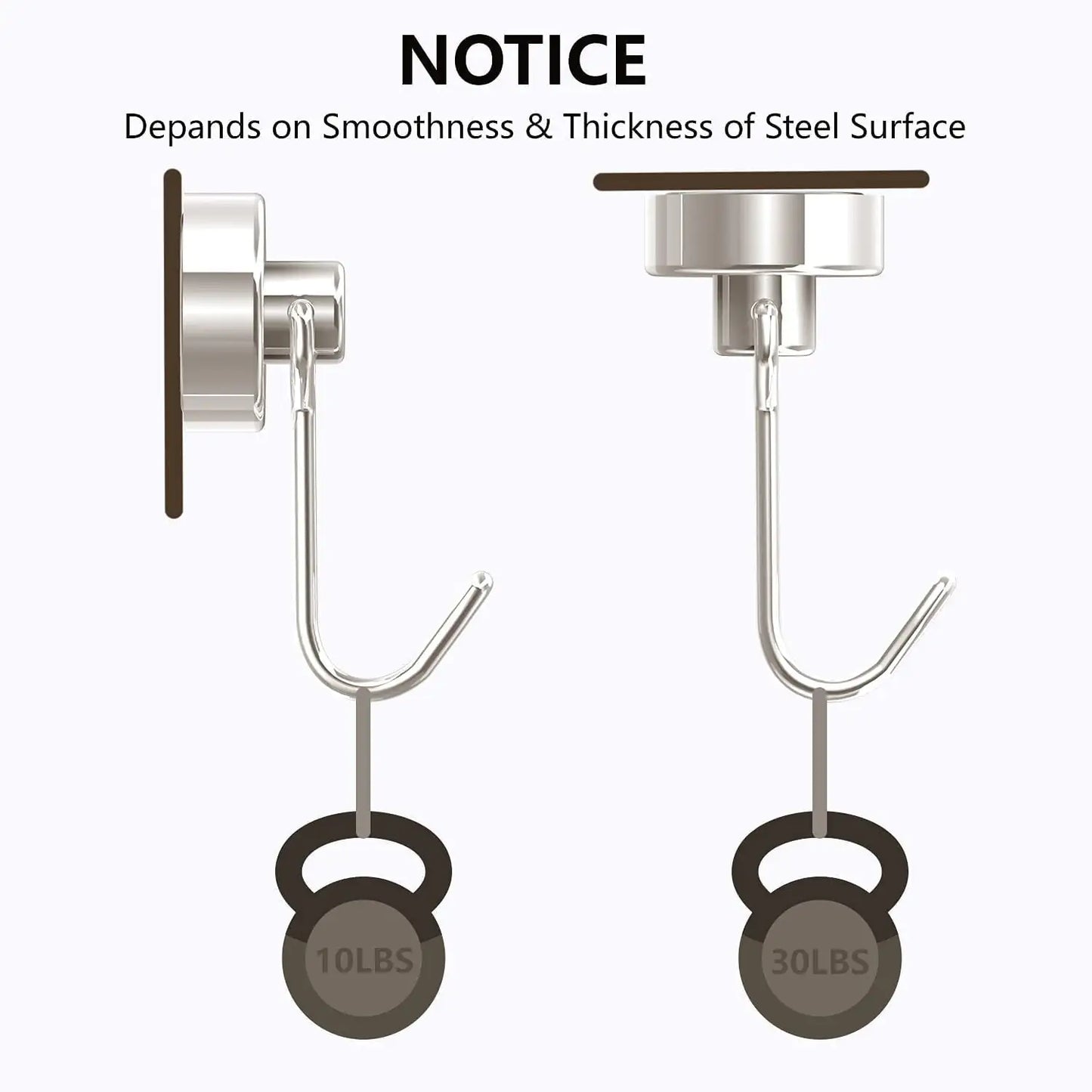 4Pcs 8 Pcs Magnetic Hooks, Heavy Duty 30LBS Neodymium Magnet Hook for Indoor or Outdoor Hanging, Refrigerator, Grill, Kitchen, Laundry, Key Holder - Silver