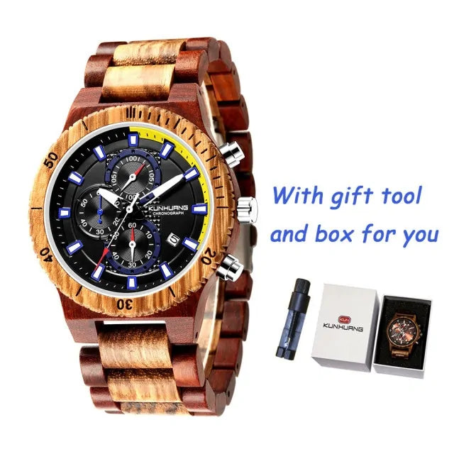 KUNHURNG EcoElegant Wooden Quartz Timepiece