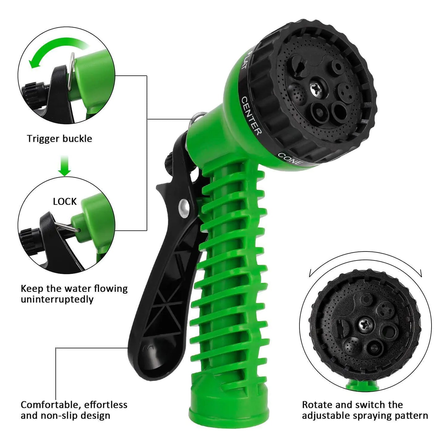 FlexiStretch Garden Hose with Spray Nozzle - 25 to 100FT