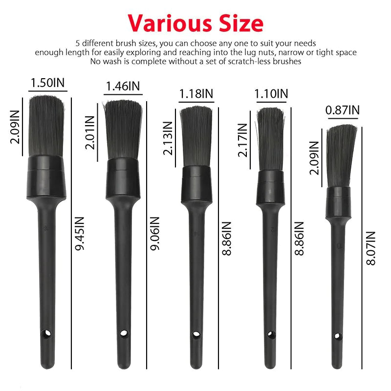 5PC Boar Hair Car Detailing Brush Set