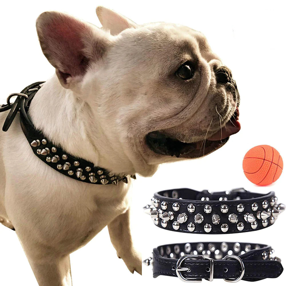 Rugged Leather Spiked Collar for Dogs and Cats