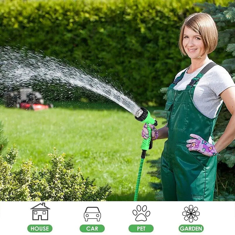 FlexiStretch Garden Hose with Spray Nozzle - 25 to 100FT