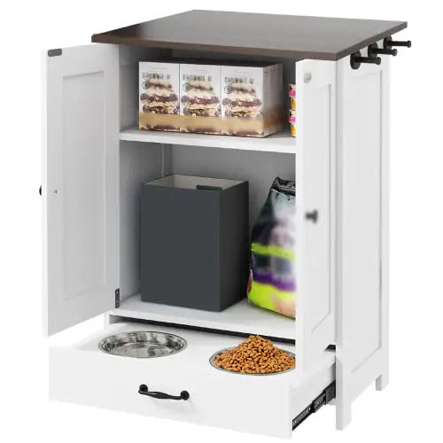 Pawfect Station: Dual-Bowl Dog Feeder with Storage & Hooks