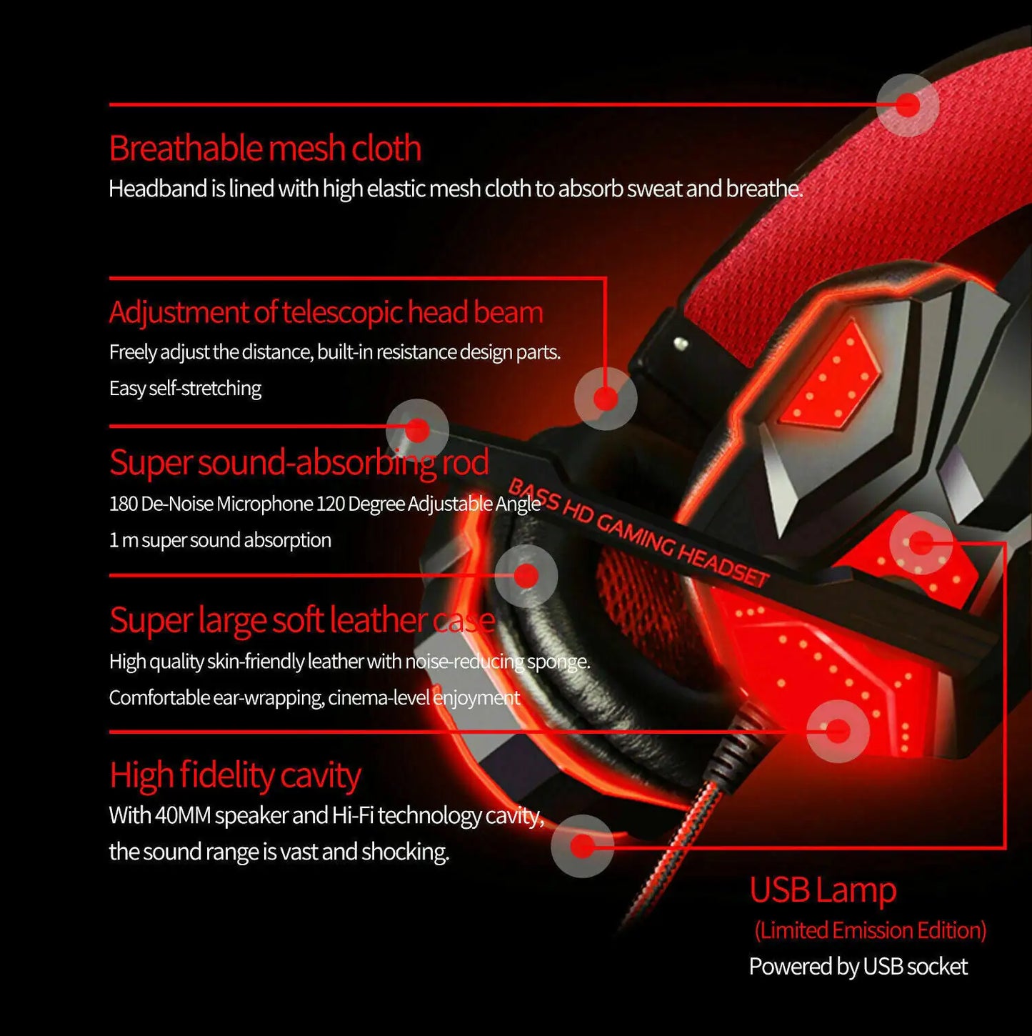 3.5mm LED Gaming Headphones Stereo Bass Surround