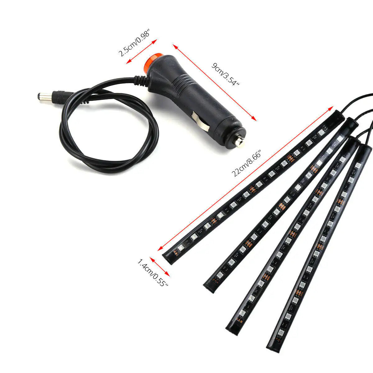 4X 48 LED RGB Car Interior Atmosphere Light Strip Bar Bluetooth APP Music Control