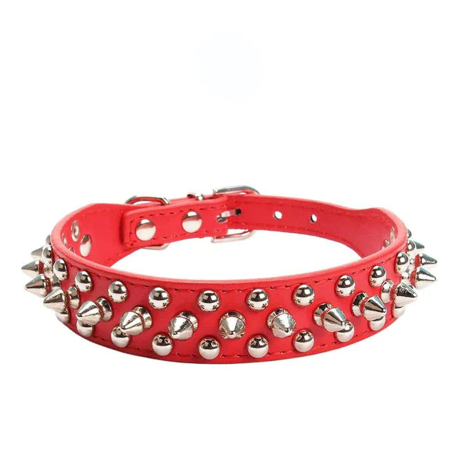 Rugged Leather Spiked Collar for Dogs and Cats