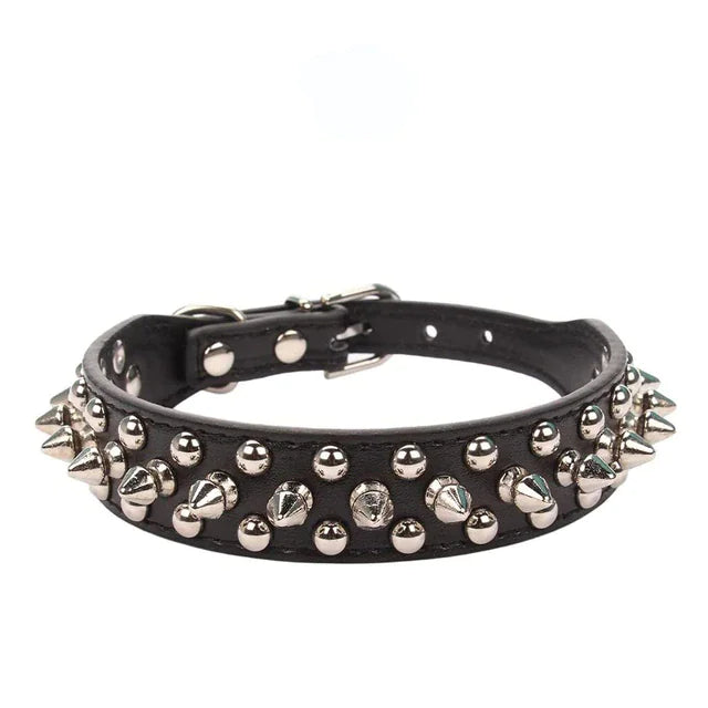 Rugged Leather Spiked Collar for Dogs and Cats