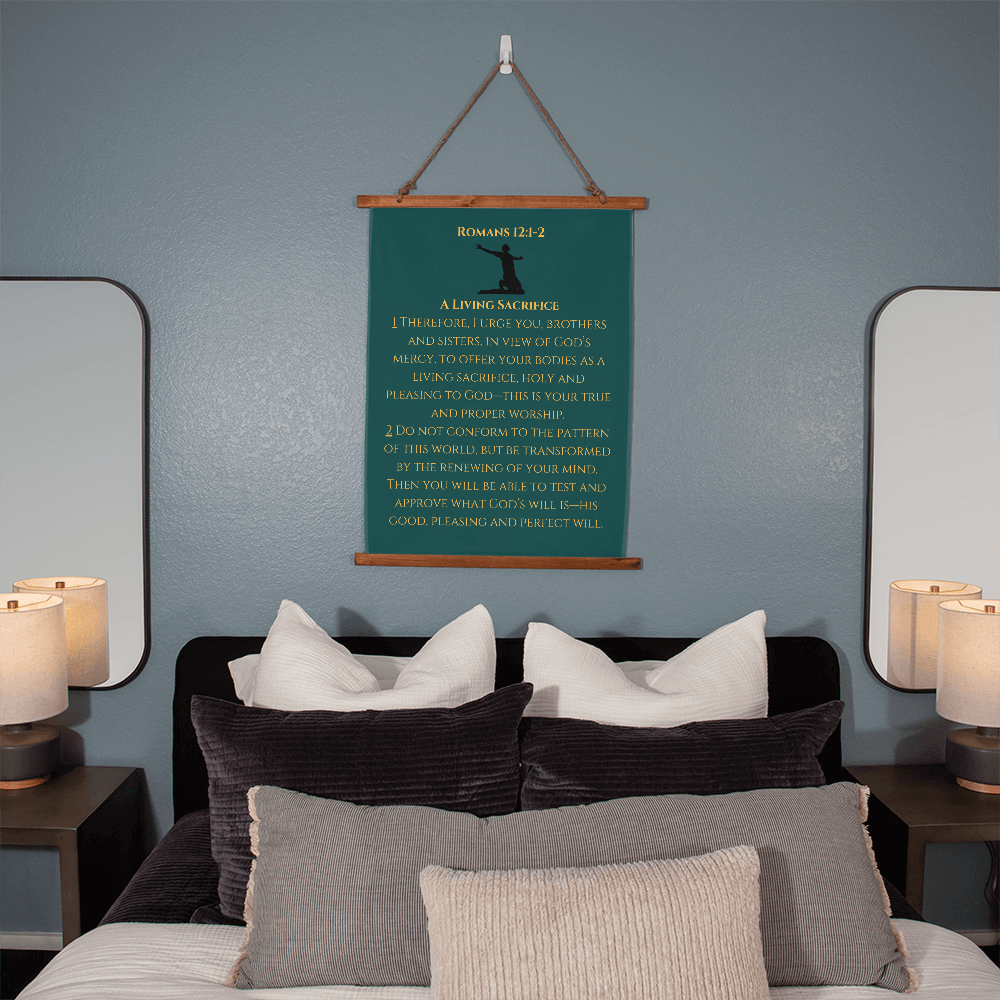 Romans 12:1&2 - Wood Framed Wall Tapestry - A Living Sacrifice