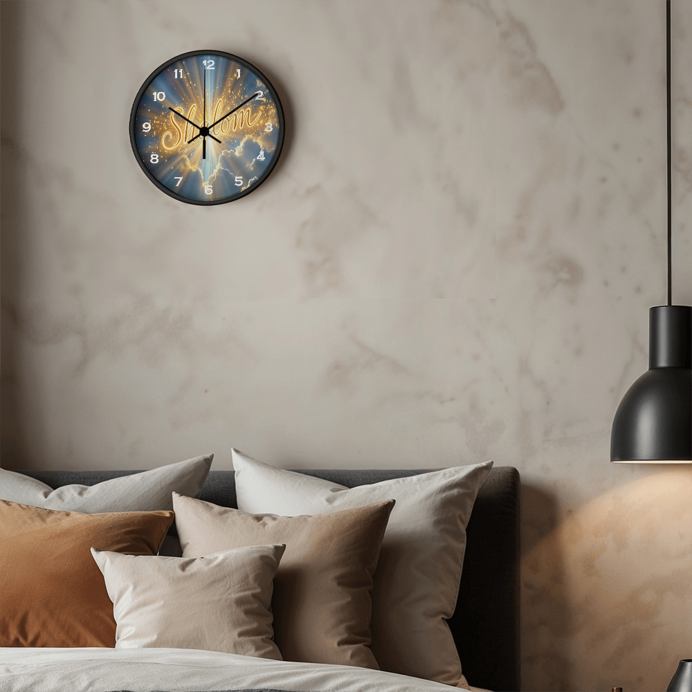Custom "Shalom" - Wooden Frame 10" Clock - ECO solvent print