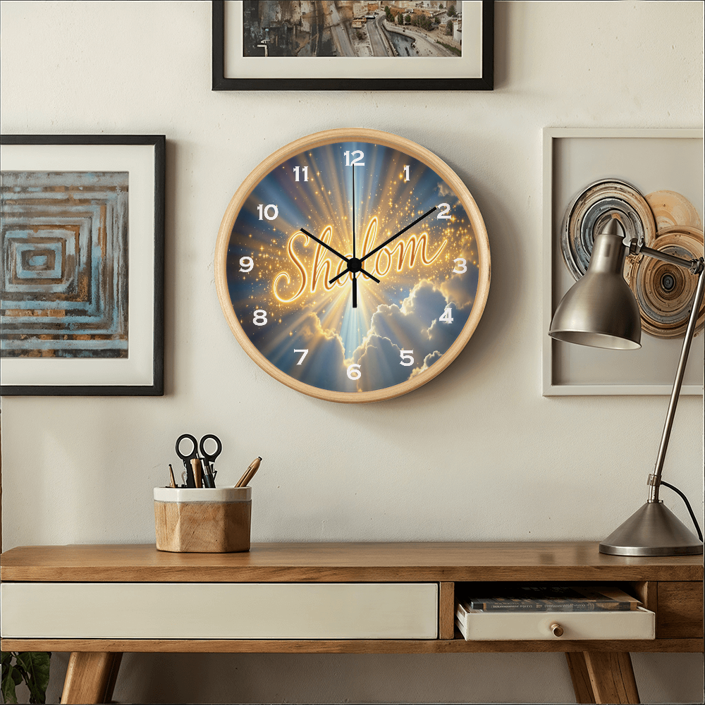 Custom "Shalom" - Wooden Frame 10" Clock - ECO solvent print