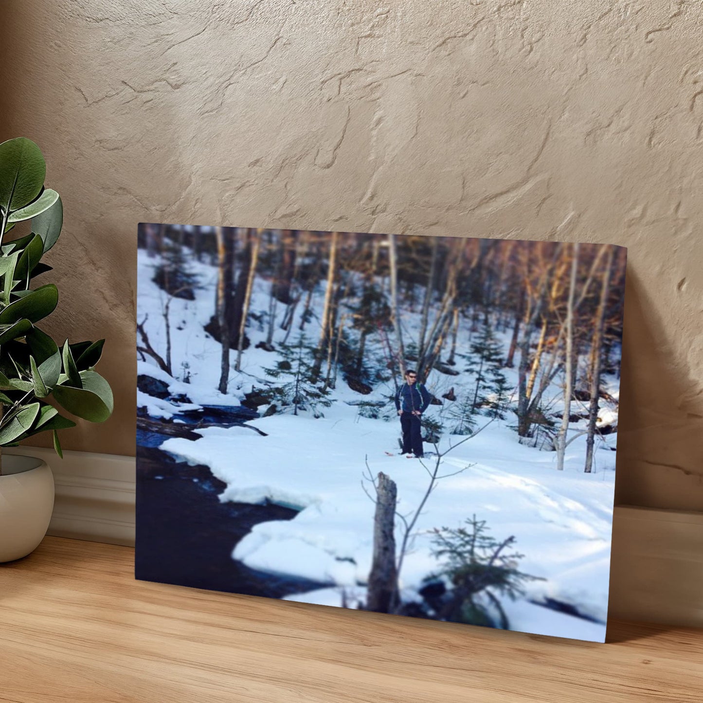 "Frozen Solitude – A Winter Wanderer's Retreat" - Gallery Wrapped Canvas - Hiking w/ Stickers '14