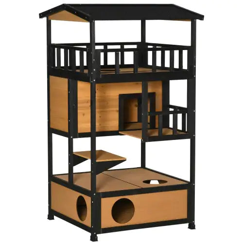Rustic Wooden Cat Haven, Outdoor Kitten Playhouse