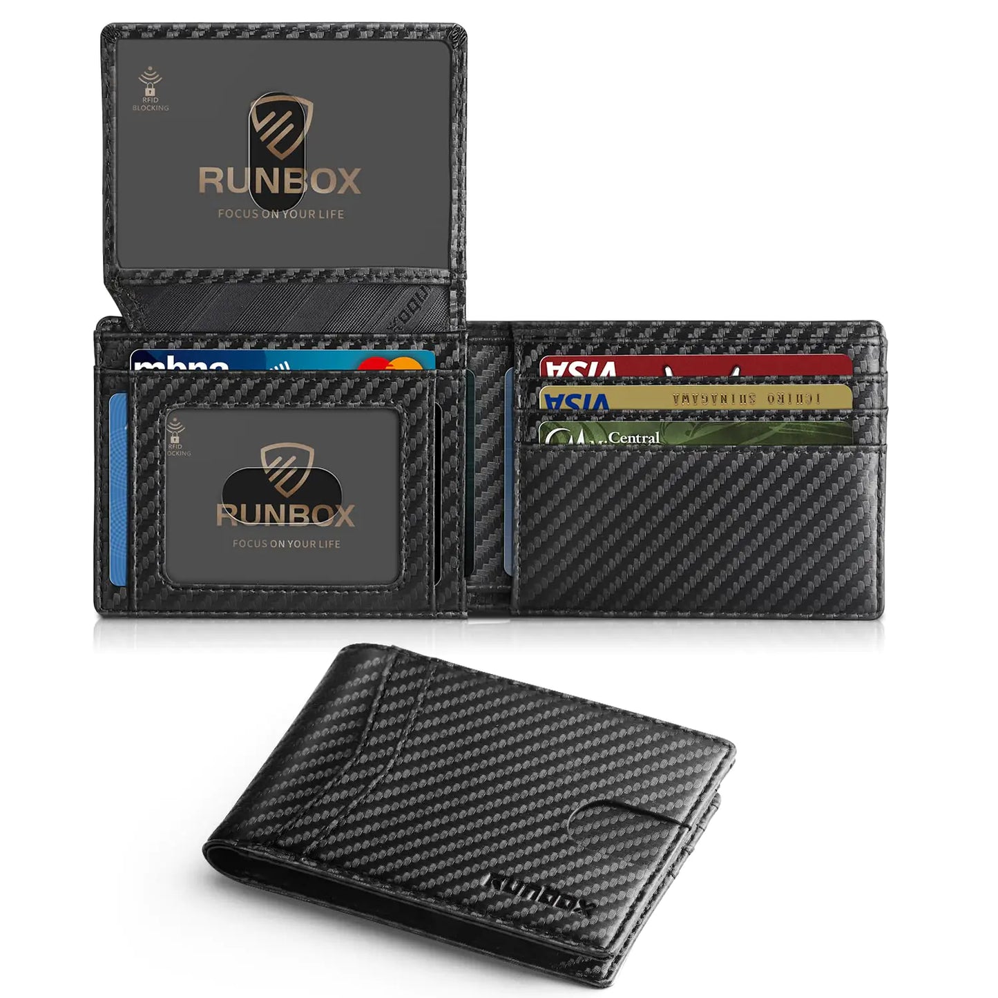 RUNBOX CarbonSecure Leather Wallet - 15 Slots with RFID Block & Gift Box
