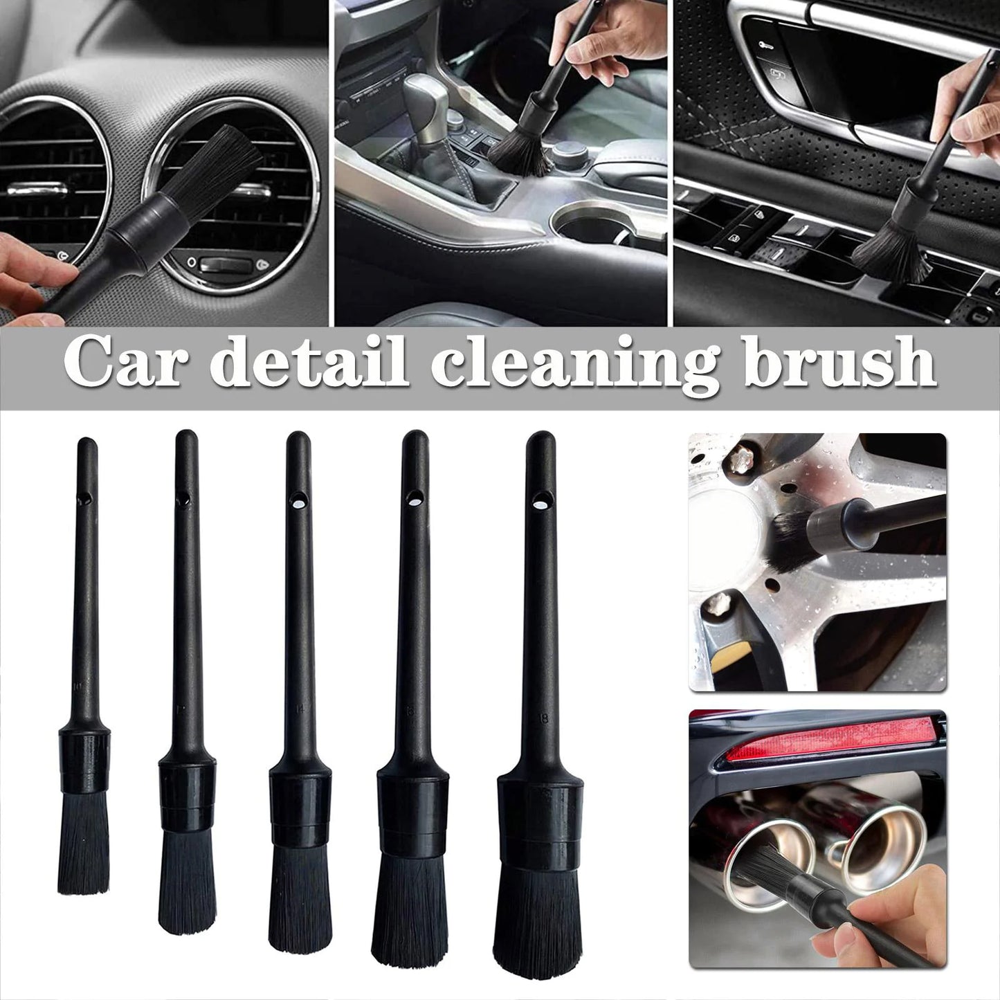 5PC Boar Hair Car Detailing Brush Set