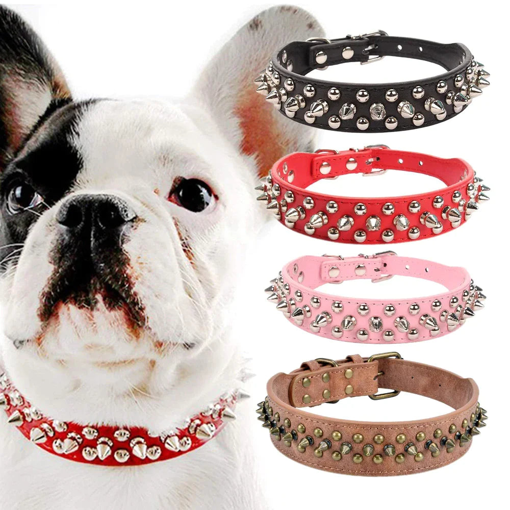 Rugged Leather Spiked Collar for Dogs and Cats