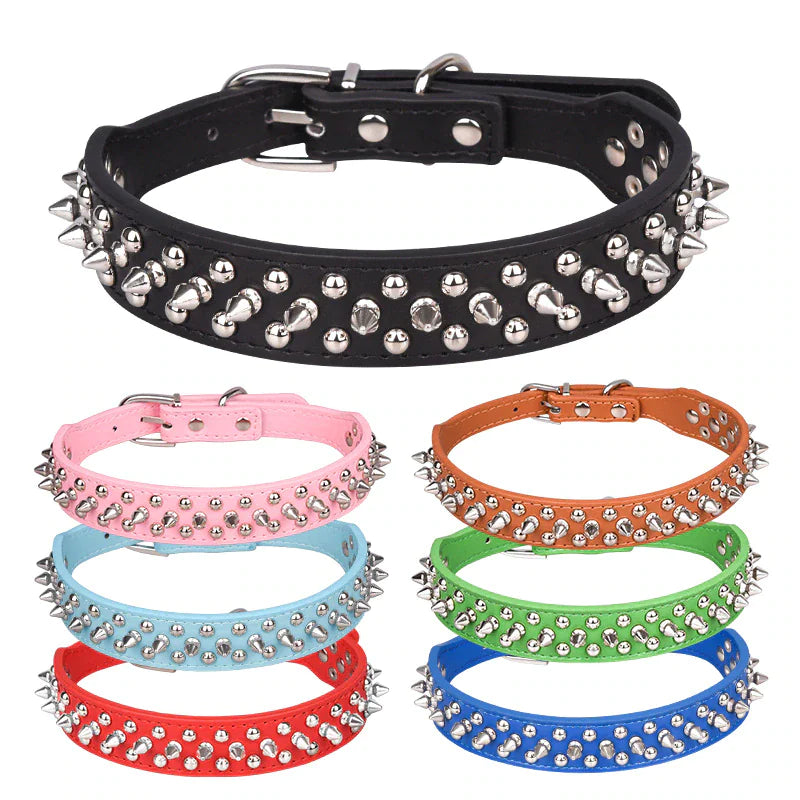 Rugged Leather Spiked Collar for Dogs and Cats