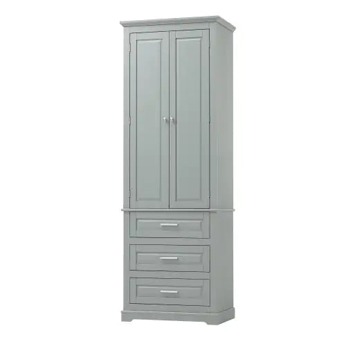 High Storage Cabinet With Three Drawers, Grey