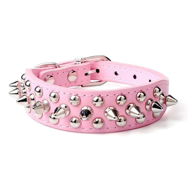 Rugged Leather Spiked Collar for Dogs and Cats