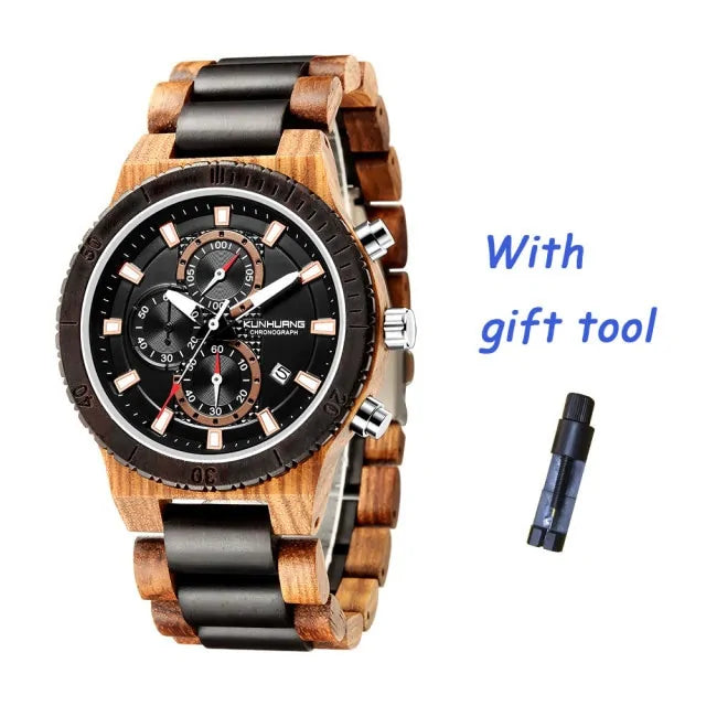 KUNHURNG EcoElegant Wooden Quartz Timepiece