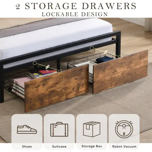 Full-Size LED Bed with Charging Hub and Drawers