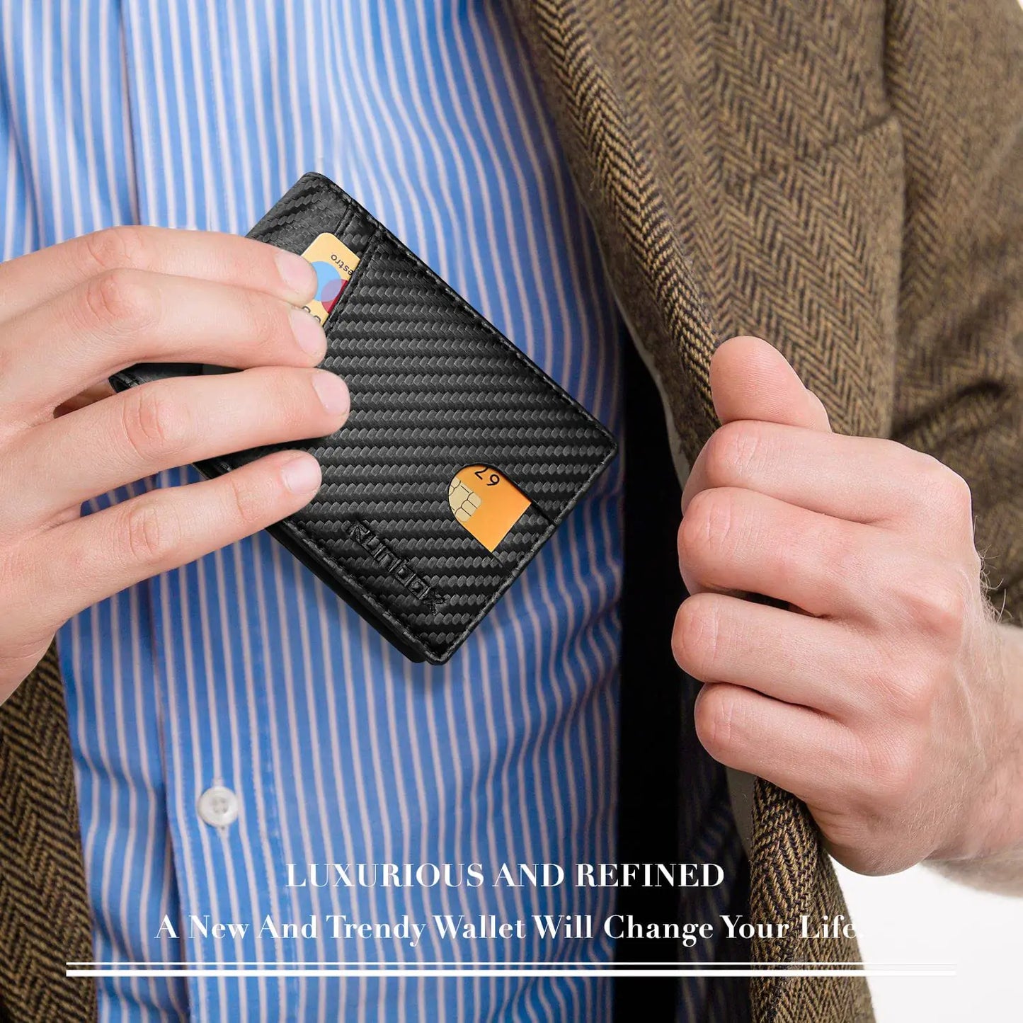RUNBOX CarbonSecure Leather Wallet - 15 Slots with RFID Block & Gift Box