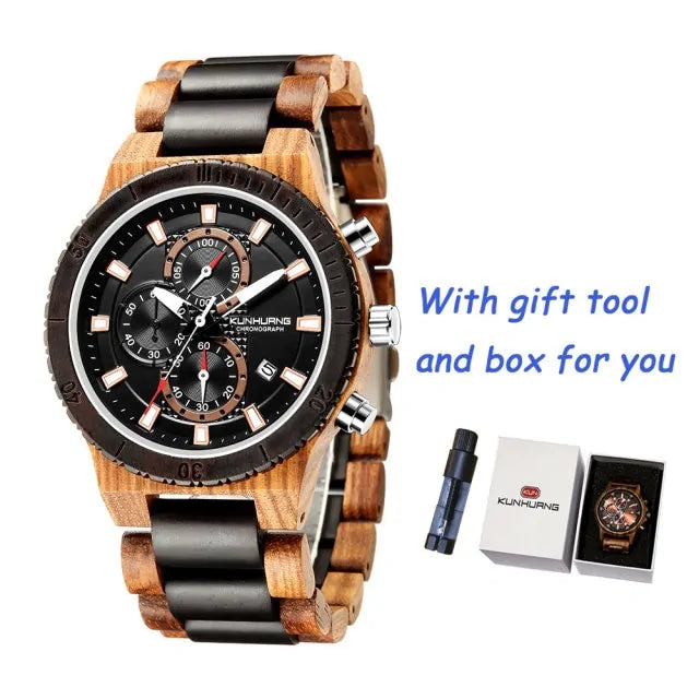 KUNHURNG EcoElegant Wooden Quartz Timepiece